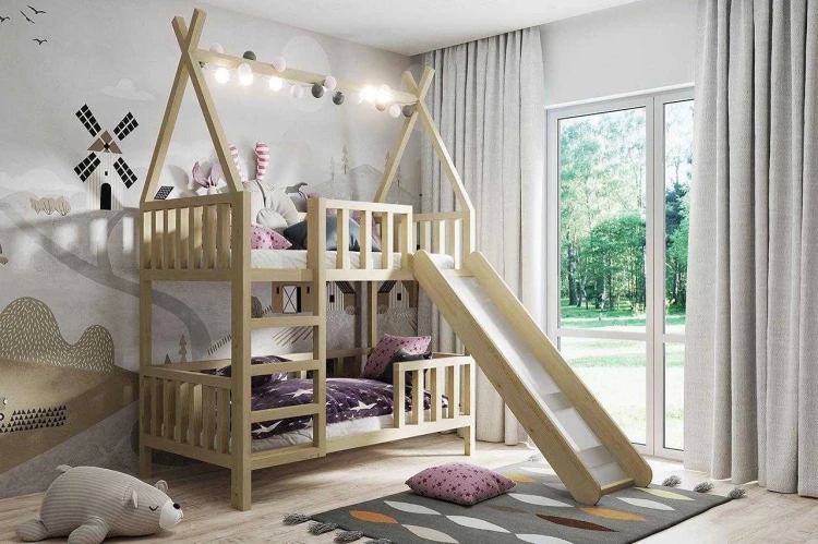 łóżko piętrowe drewniane Tipi Ola dla dzieci z litego drewna sosnowego