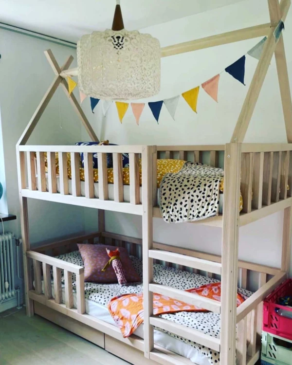 łóżko piętrowe drewniane Tipi Ola dla dzieci z litego drewna sosnowego