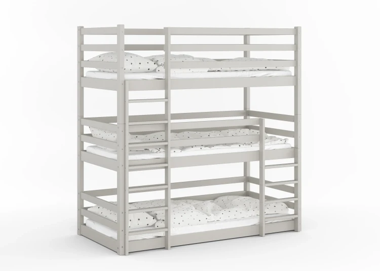 Drewniane Łóżko Piętrowe 3 osobowe dla dzieci Montessori Treko kaszmir