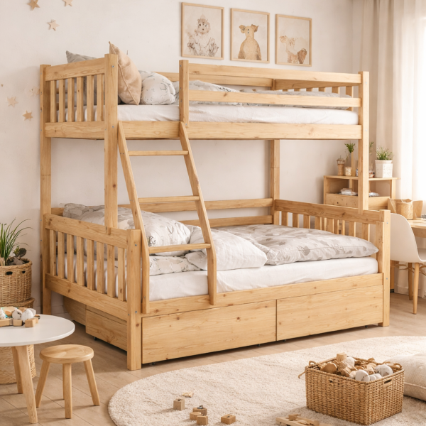 Drewniane Łóżko Piętrowe z szufladami Torro - różne kolory i rozmiary