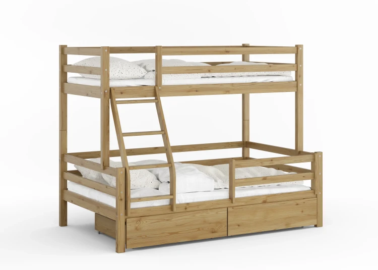 Drewniane Łóżko Piętrowe z szufladami Korro - różne kolory i rozmiary