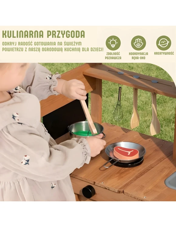 drewniana kuchnia ogrodowa dla dzieci WOOPIE GREEN z daszkiem, zlewem i kranem, kuchnia błotna outdoor