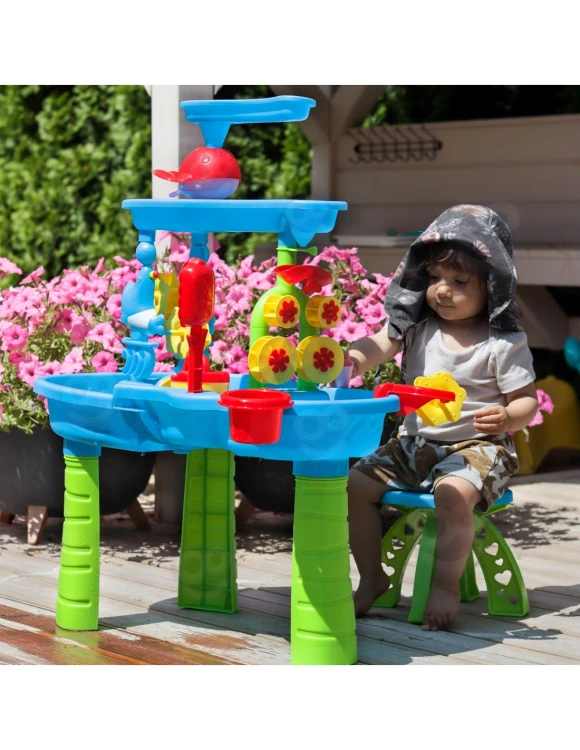 stolik wodny dla dzieci WOOPIE z 3 poziomami, wodospadem i akcesoriami do zabawy wodą i piaskiem
