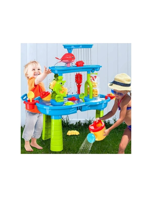 stolik wodny dla dzieci WOOPIE z 3 poziomami, wodospadem i akcesoriami do zabawy wodą i piaskiem