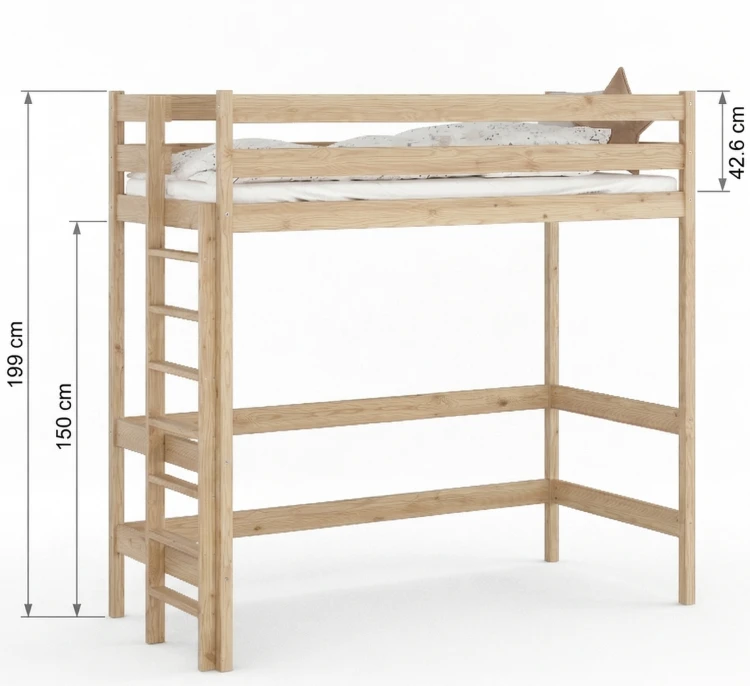 Łóżko Antresola 1 Osobowa Veli - Sosna wymiary