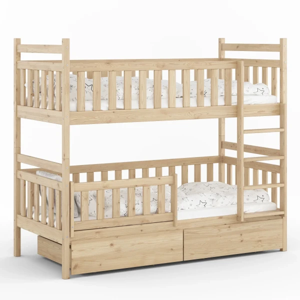 Drewniane Łóżko Piętrowe z szufladami Rino sosna
