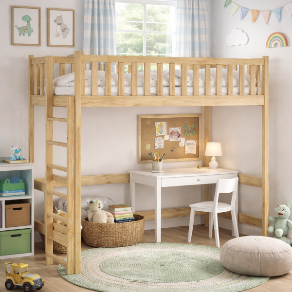 Drewniane Łóżko Piętrowe na antresoli LIVO - różne kolory i rozmiary SOSNA