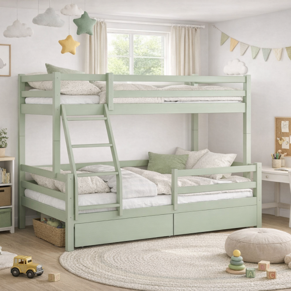 Drewniane Łóżko Piętrowe z szufladami Korro - różne kolory i rozmiary