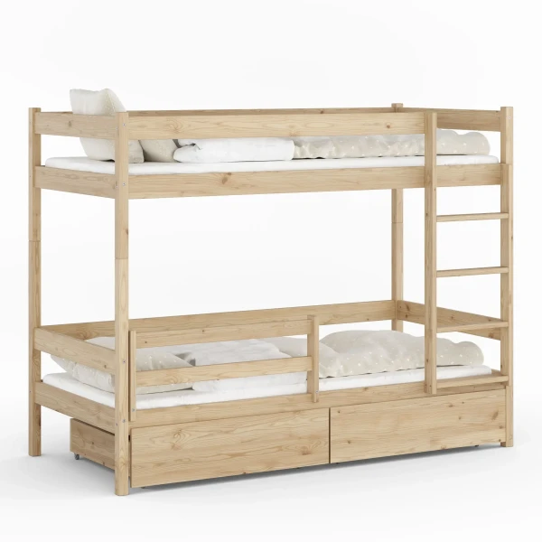 Drewniane Łóżko Piętrowe z szufladami Mino sosna