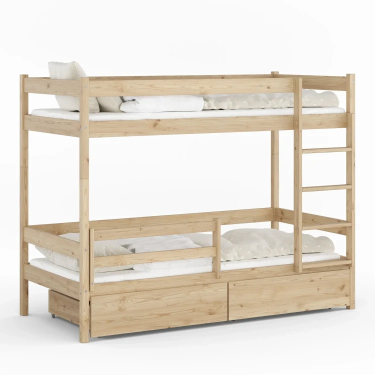 Drewniane Łóżko Piętrowe z szufladami Mino sosna