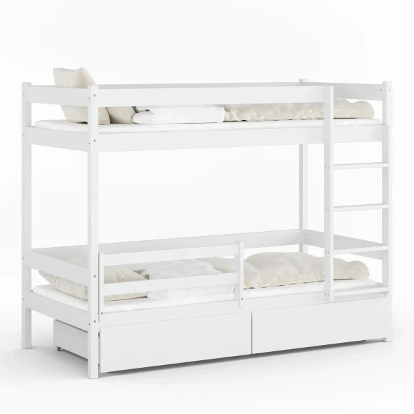 Drewniane Łóżko Piętrowe z szufladami Mino białe
