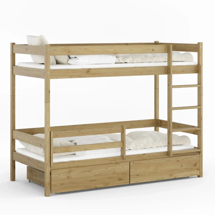 Drewniane Łóżko Piętrowe z szufladami Mino dąb