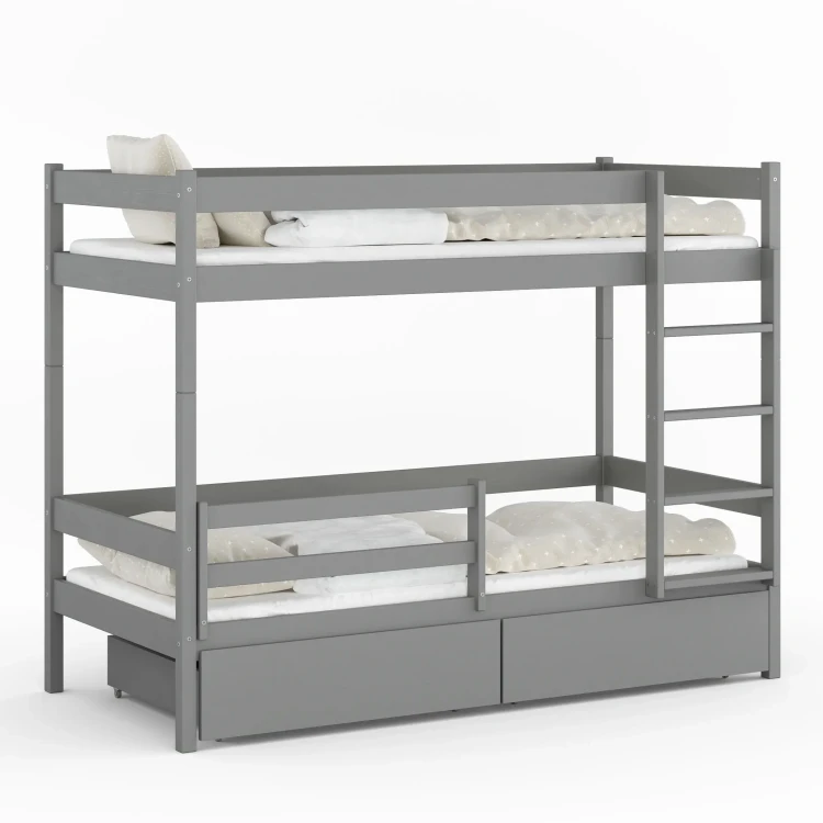 Drewniane Łóżko Piętrowe z szufladami Mino grafit