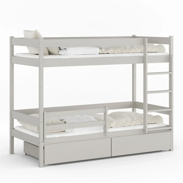 Drewniane Łóżko Piętrowe z szufladami Mino kaszmir