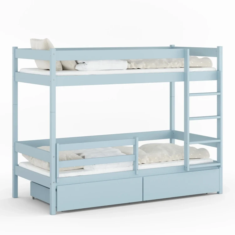 Drewniane Łóżko Piętrowe z szufladami Mino błękit