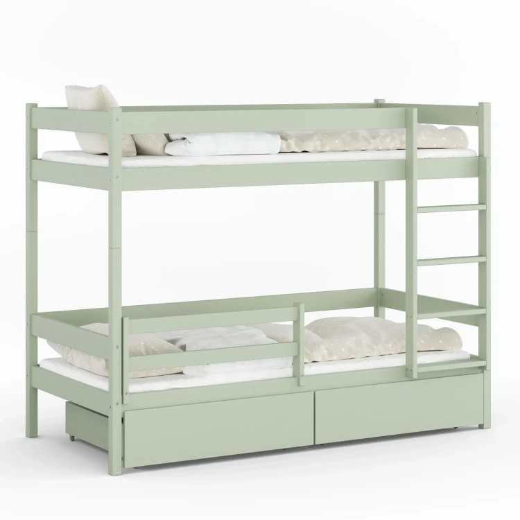 Drewniane Łóżko Piętrowe z szufladami Mino szałwia