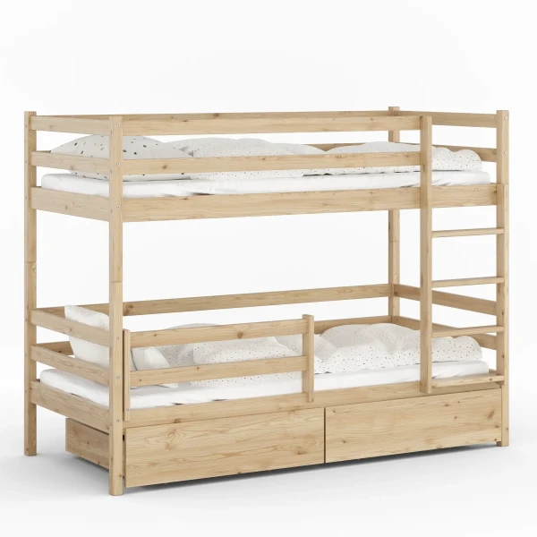 Drewniane Łóżko Piętrowe z szufladami Velo SOSNA