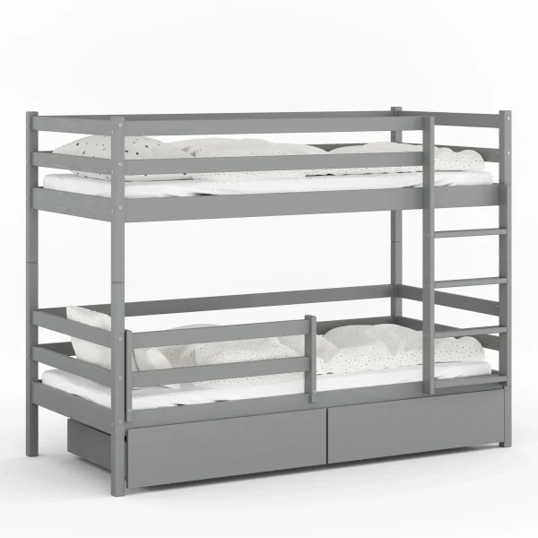 Drewniane Łóżko Piętrowe z szufladami Velo GRAFIT