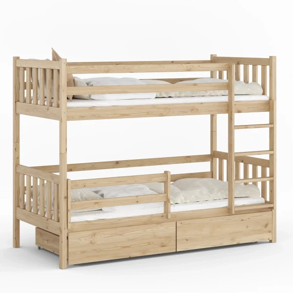 Drewniane Łóżko Piętrowe z szufladami Fano sosna