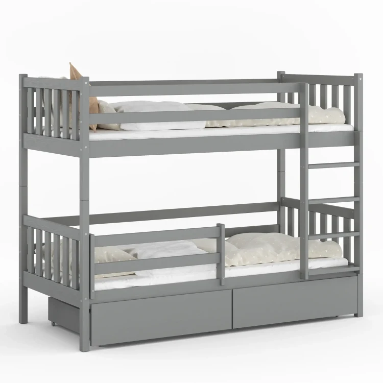 Drewniane Łóżko Piętrowe z szufladami Fano grafit