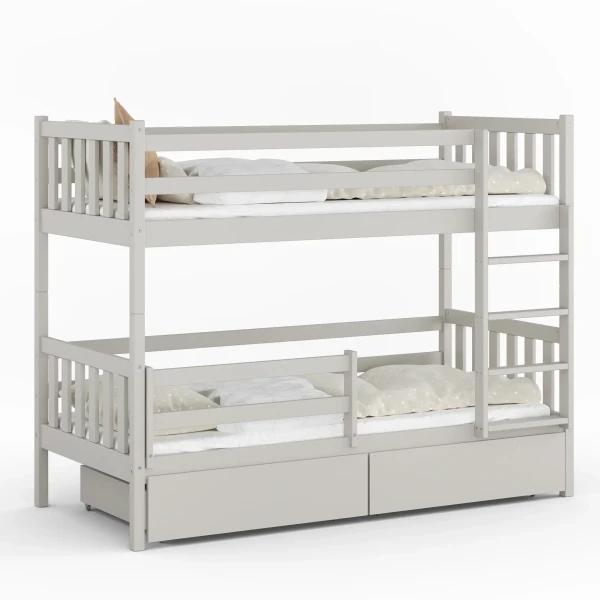 Drewniane Łóżko Piętrowe z szufladami Fano kaszmir