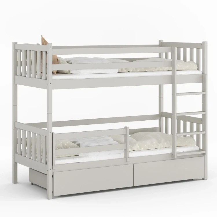 Drewniane Łóżko Piętrowe z szufladami Fano kaszmir