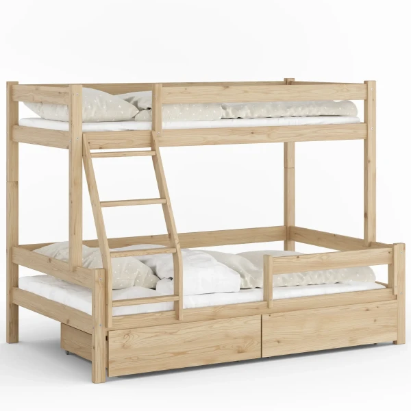 Drewniane Łóżko Piętrowe z szufladami Gardo sosna