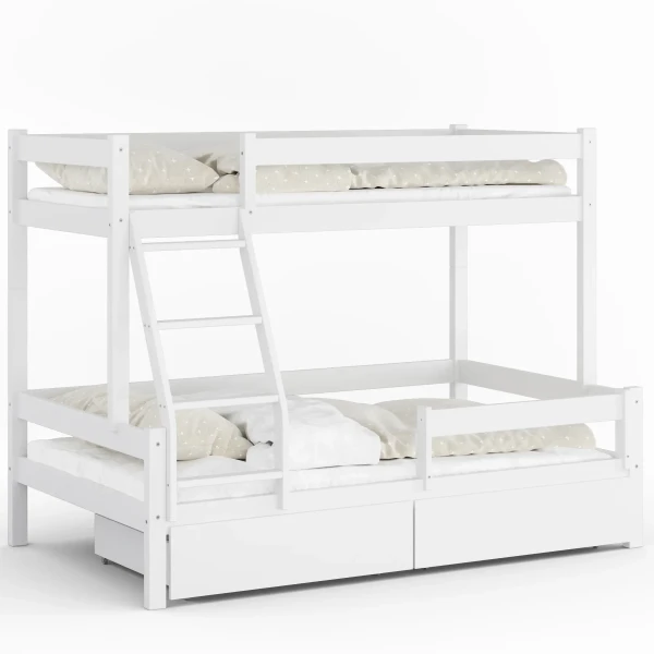 Drewniane Łóżko Piętrowe z szufladami Gardo białe