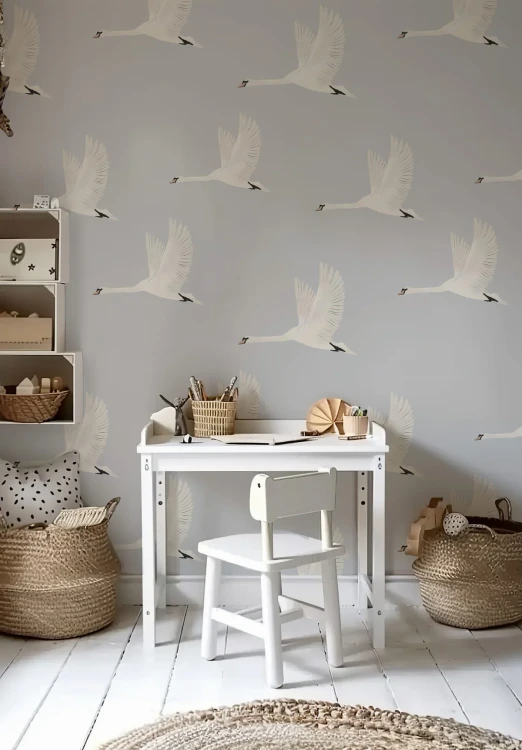 Tapeta do pokoju dziecięcego Łabędzie