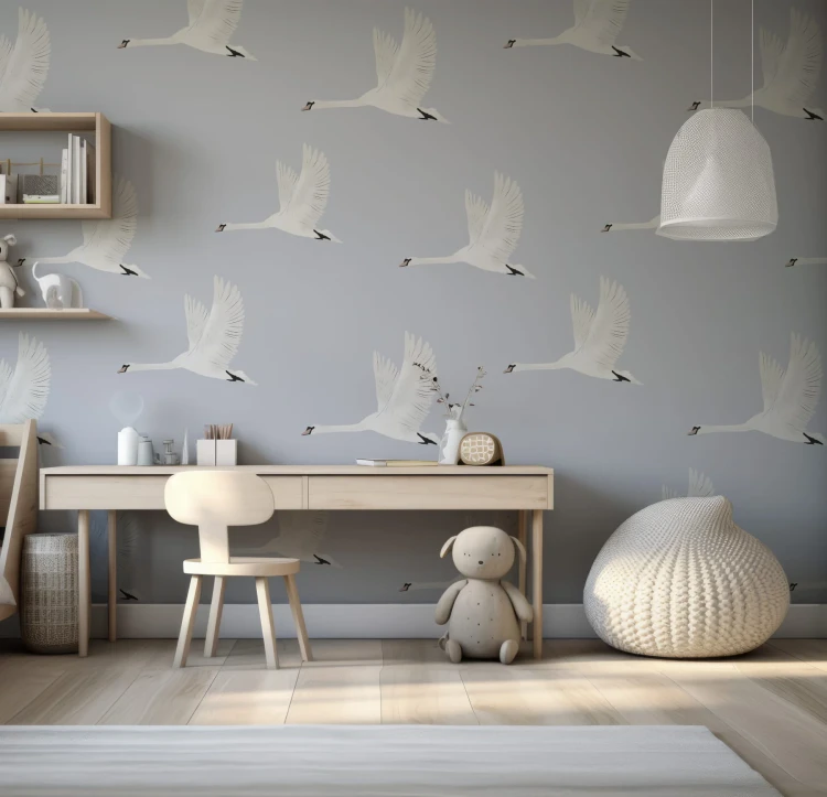 Tapeta do pokoju dziecięcego Łabędzie