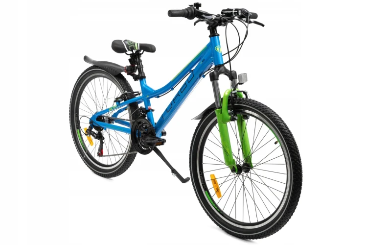 rower górski MTB 24 dla dzieci z aluminiową ramą, napędem Shimano 21 biegów, amortyzatorem i podpórką