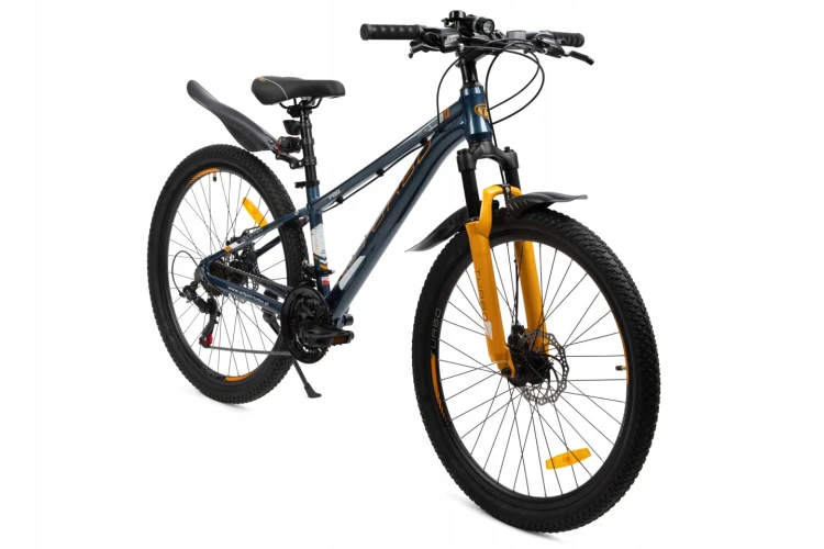 polski rower górski MTB 26 z aluminiową ramą, napędem Shimano, amortyzacją i hamulcami tarczowymi, wstępnie złożony i wyregulowany