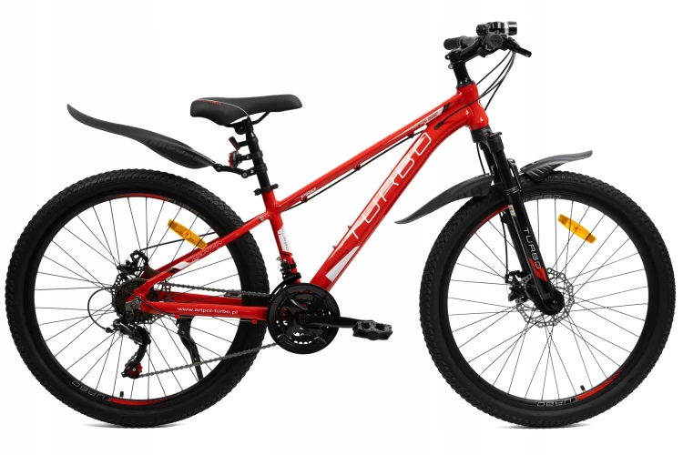 rower górski MTB 26 czerwony z aluminiową ramą, napędem Shimano i hamulcami tarczowymi, gotowy do jazdy