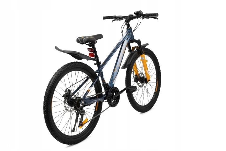 polski rower górski MTB 26 z aluminiową ramą, napędem Shimano, amortyzacją i hamulcami tarczowymi, wstępnie złożony i wyregulowany