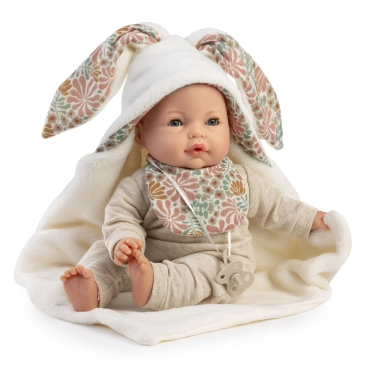 Lalka Bimba 37 cm Antonio Juan płacząca bobas z kocykiem królik i smoczkiem