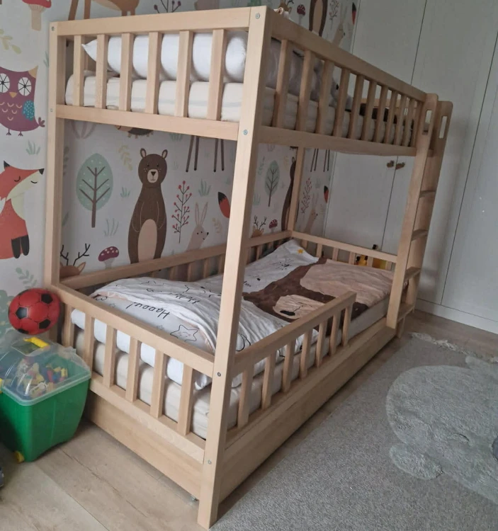 Drewniane Łóżko Piętrowe 2 osobowe Bukowe FUN