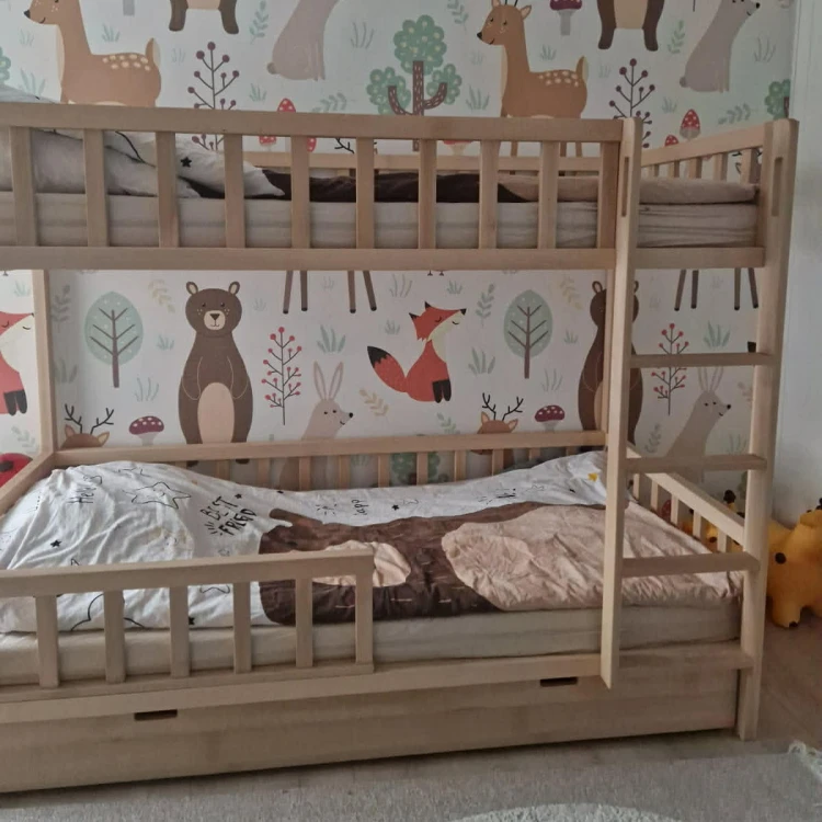 Drewniane Łóżko Piętrowe 2 osobowe Bukowe FUN