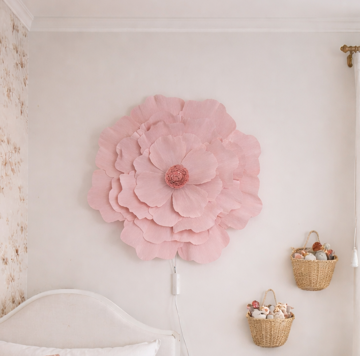 Lampka nocna LED ścienna w kształcie jasnoróżowego kwiatu – dekoracyjna lampka do pokoju dziecka