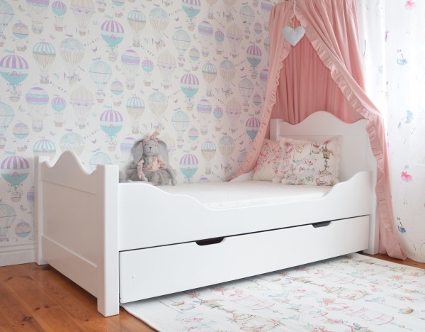 białe łóżko drewniane KIARA z szufladą do pokoju młodzieżowego