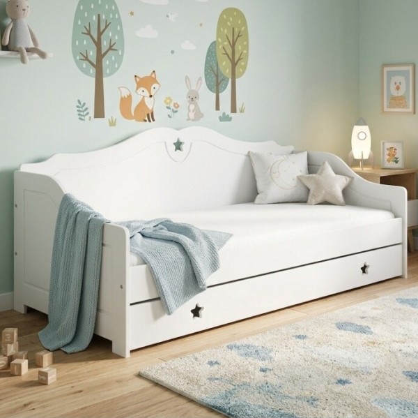 Łóżko dziecięce pojedyncze 90x200cm GWIAZDKI z szufladą