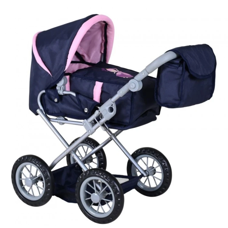 wózek dla lalek Ruby Princess Blue Knorr Toys 63142 granatowo różowy z torbą i regulowaną rączką