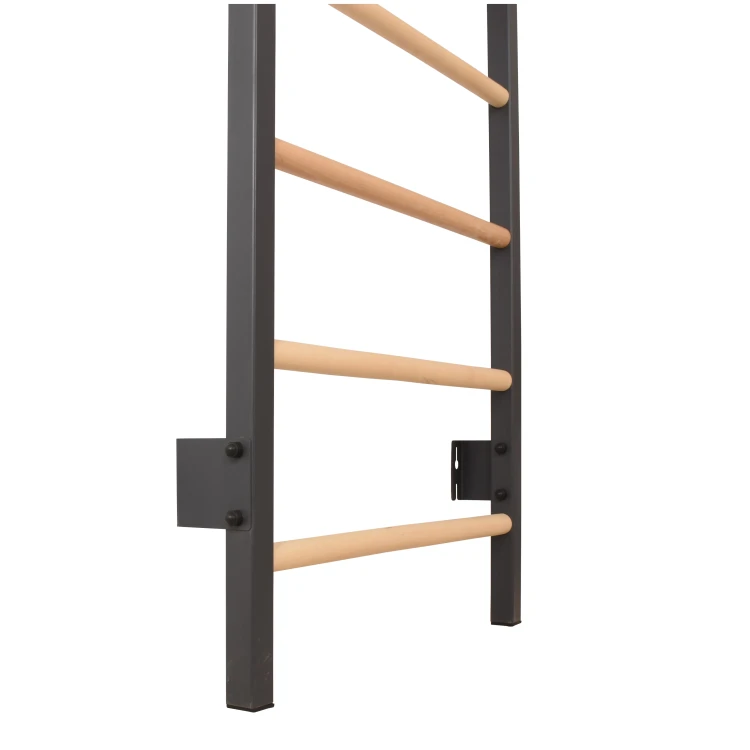 drabinka gimnastyczna STEEL PURE grafit z drążkiem i drewnianymi szczeblami do ćwiczeń w domu
