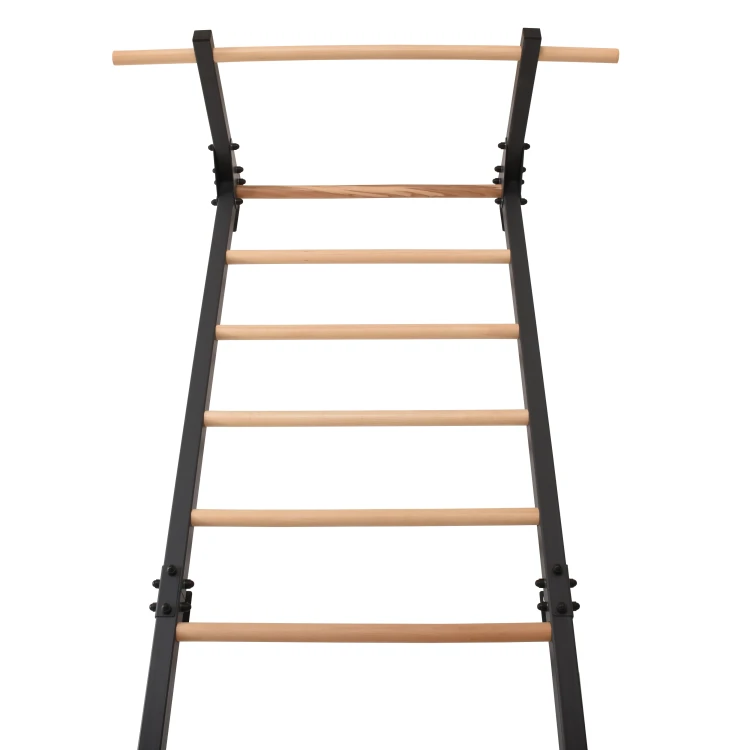 drabinka gimnastyczna STEEL PURE grafit z drążkiem i drewnianymi szczeblami do ćwiczeń w domu