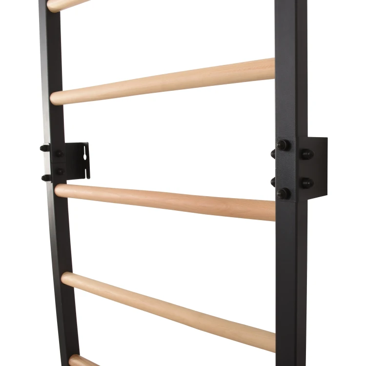 drabinka gimnastyczna STEEL PURE grafit z drążkiem i drewnianymi szczeblami do ćwiczeń w domu