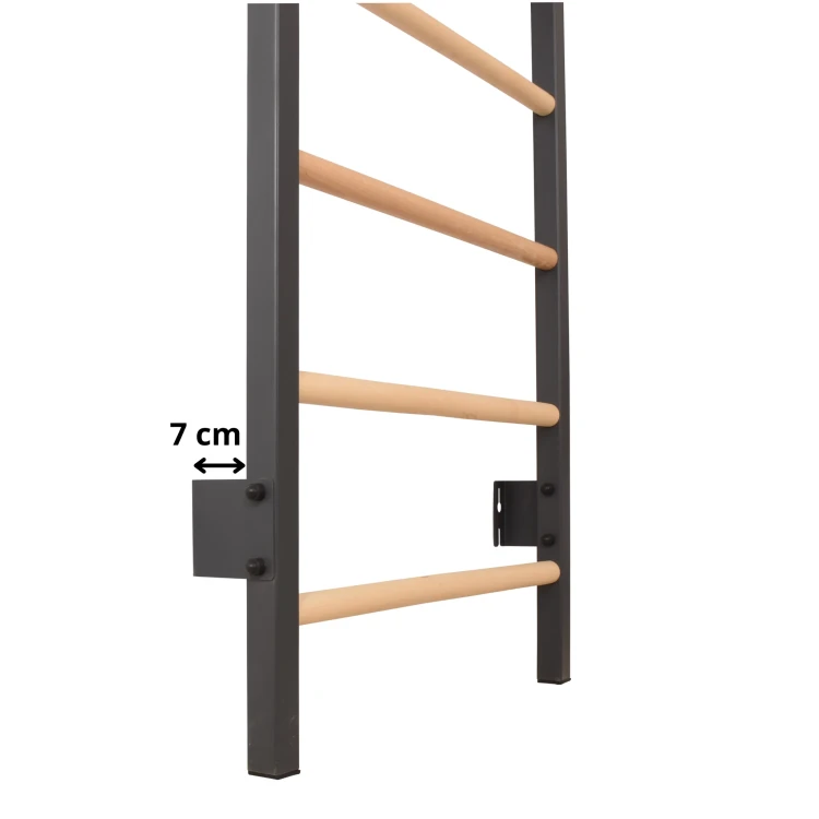 drabinka gimnastyczna STEEL PURE grafit z drążkiem i drewnianymi szczeblami do ćwiczeń w domu