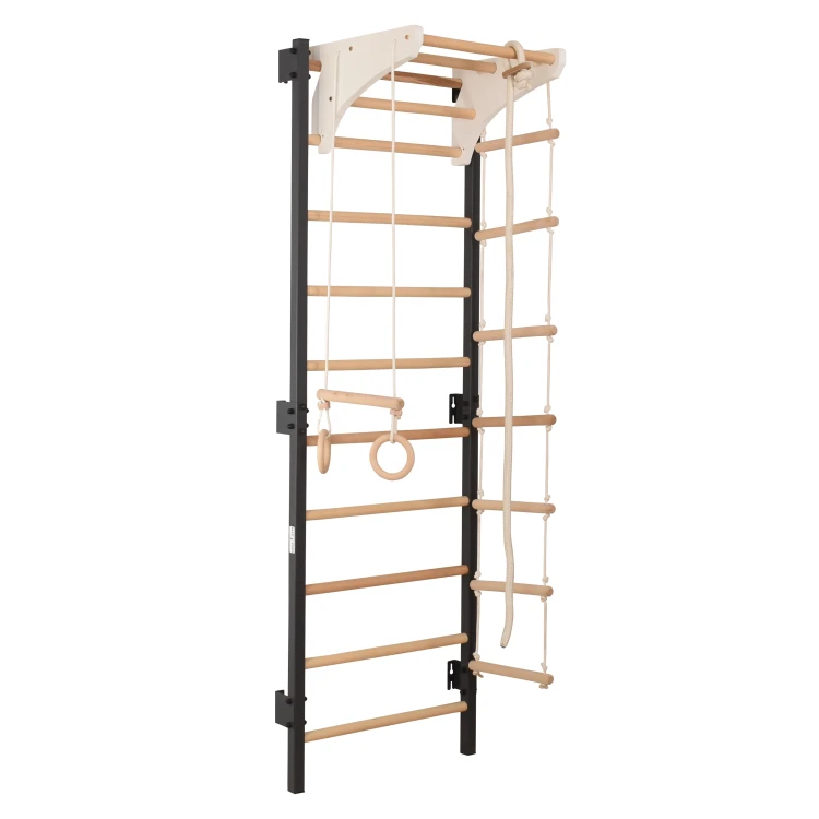 drabinka gimnastyczna STEEL KOM 2 grafit z drążkiem kółkami i drabinką linową do ćwiczeń w domu