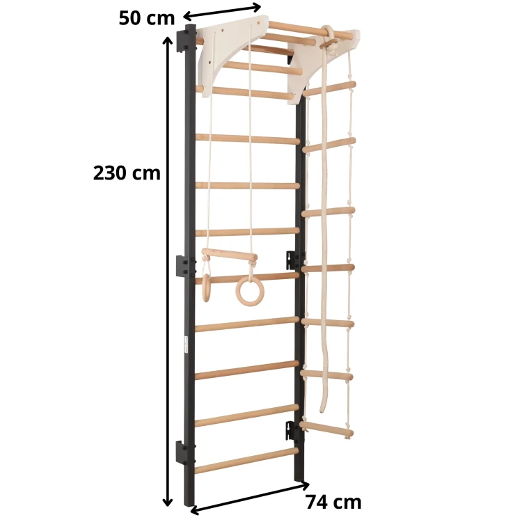 drabinka gimnastyczna STEEL KOM 2 grafit z drążkiem kółkami i drabinką linową do ćwiczeń w domu