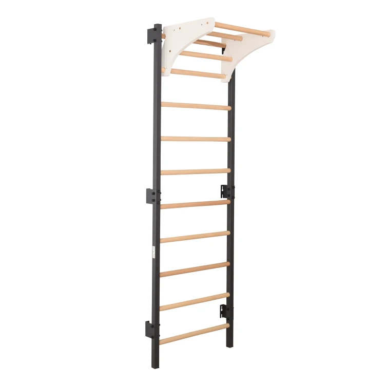 drabinka gimnastyczna STEEL KOM 2 grafit z drążkiem kółkami i drabinką linową do ćwiczeń w domu