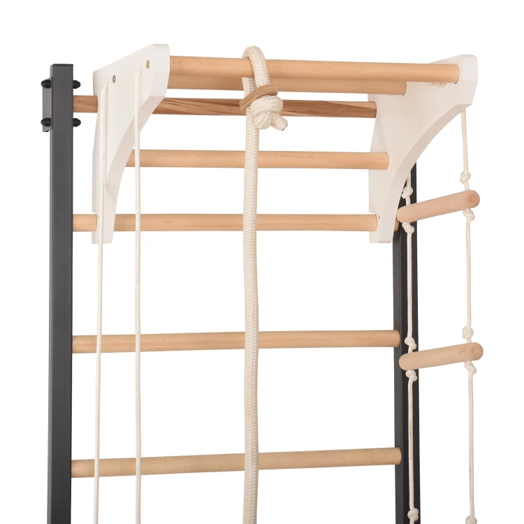 drabinka gimnastyczna STEEL KOM 2 grafit z drążkiem kółkami i drabinką linową do ćwiczeń w domu