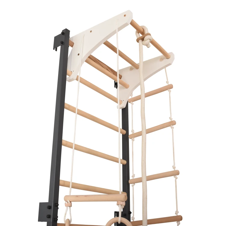 drabinka gimnastyczna STEEL KOM 2 grafit z drążkiem kółkami i drabinką linową do ćwiczeń w domu